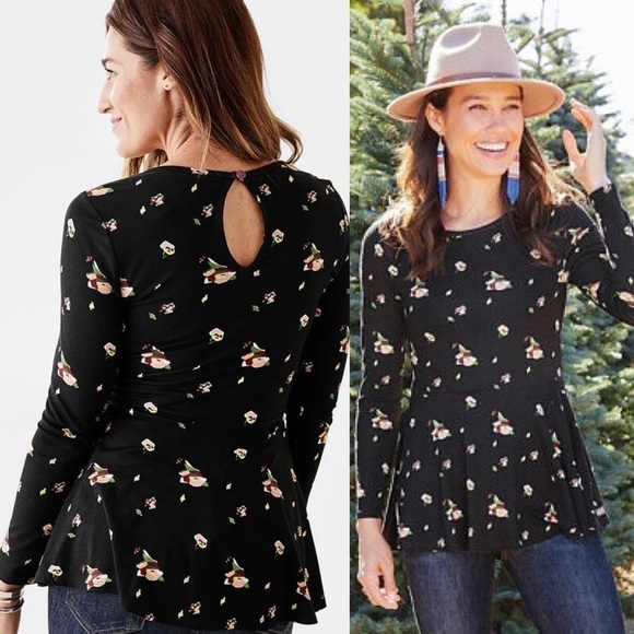 MATILDA JANE PEP IN YOUR STEP FLORAL STRETCH LONG SLEEVE KEYHOLE PEPLUM TOP - Picture 2 of 13